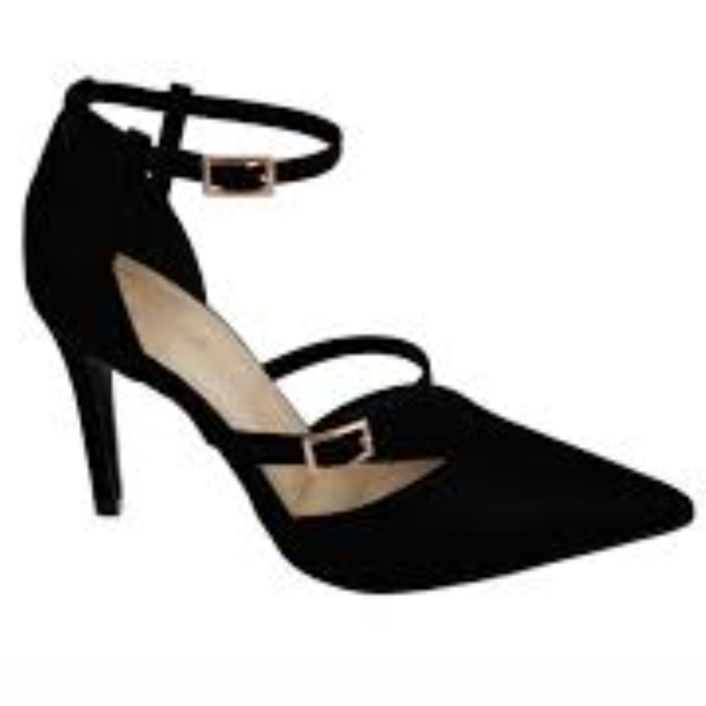 Nine West Black Ankle Strap Suede & Leather Heels Sz.11